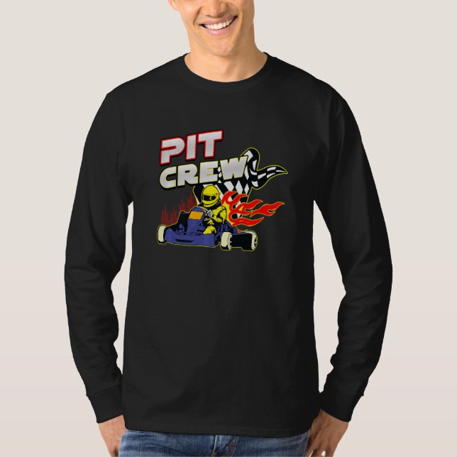 Pit Crew Auto Mechanics Checkered Flaggor Flaming  T Shirt (Framsida)