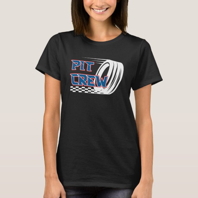 Pit Crew Burning Rubber Tävling Cars Pit Crew Chec T Shirt (Framsida)