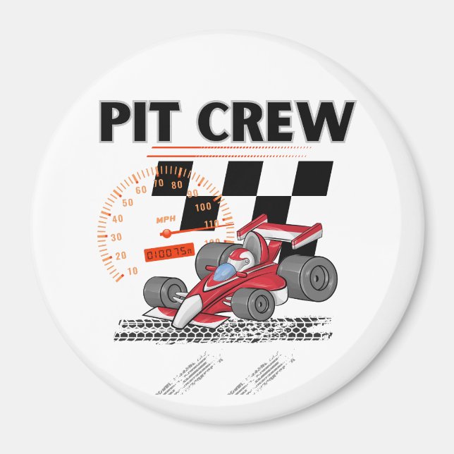 Pit Crew Födelsedagsfest Theme Tävling Cars Magnet (Framsidan)