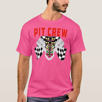 Pit Crew med Tävla Flagga Tävla Träd och kolvar T Shirt