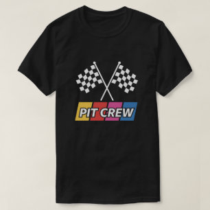 Pit Crew Racing Rutig Flagga Djärv Färgrik Graf T Shirt