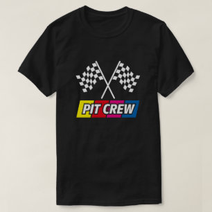 Pit Crew Racing Rutig Flagga Färgrik Grafisk Desig T Shirt