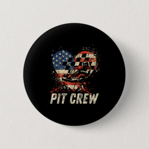 Pit Crew Rutig Bil Racing Hjärta Usa Flagga Familj Knapp