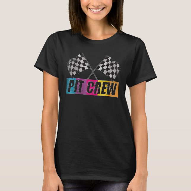 Pit Crew Tävling Car Party Checkered Flagga Tävla T Shirt (Framsida)