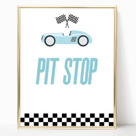 Pit Stop Blue Flame Tävling Car Party Bord Poster