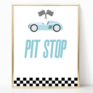 Pit Stop Blue Flame Tävling Car Party Bord Poster