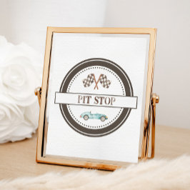 Pit Stop Blue Tävling Car-tecken Poster