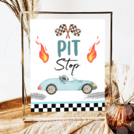 Pit Stop Blue Tävling Car Two Fast Boy Birthday Poster
