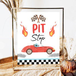 Pit Stop Blue Tävling Car Two Fast Boy Birthday Poster