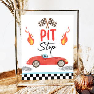Pit Stop Blue Tävling Car Two Fast Boy Birthday Poster