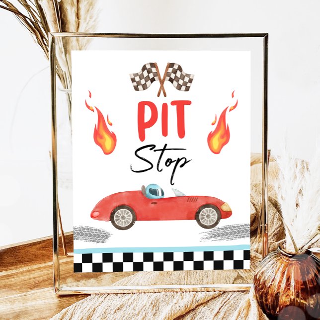 Pit Stop Blue Tävling Car Two Fast Boy Birthday Poster (Skapare uppladdad)