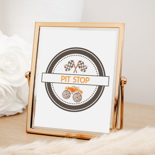 Pit Stop Monster Lastbilar Birthday-tecken Poster (Skapare uppladdad)