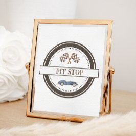 Pit Stop Navy Blue Tävling Car-tecken Poster