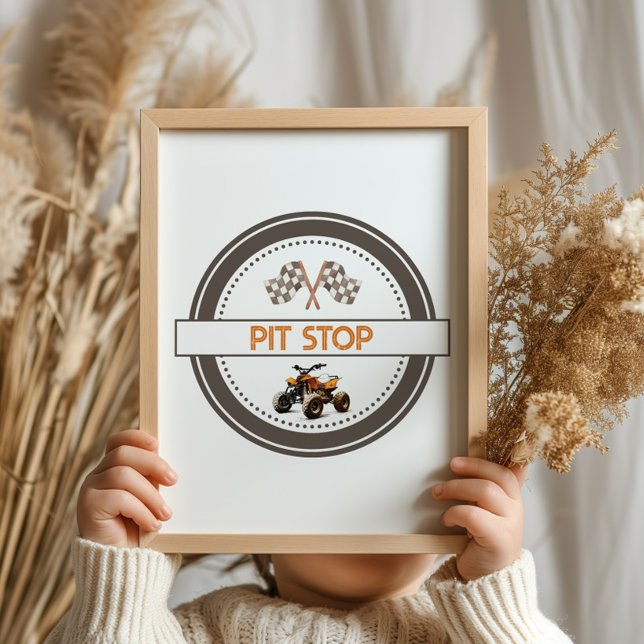 Pit Stop Orange Quad Bike Birthday-tecken Poster (Skapare uppladdad)