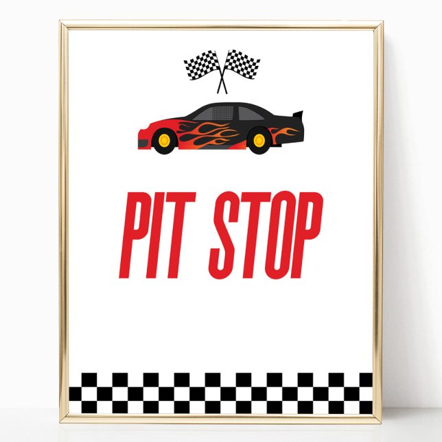 Pit Stop Red Flame Tävling Car Party Bord Poster (Skapare uppladdad)