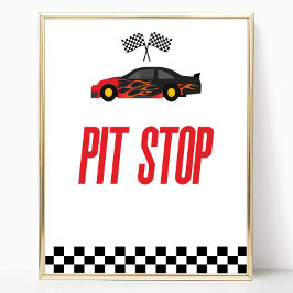 Pit Stop Red Flame Tävling Car Party Bord Poster