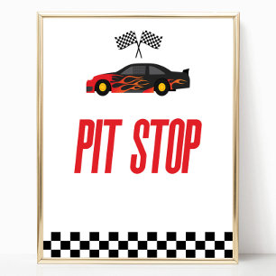 Pit Stop Red Flame Tävling Car Party Bord Poster