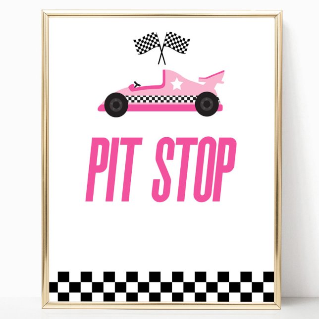 Pit Stop Rosa Flame Tävling Car Party Bord Poster (Skapare uppladdad)