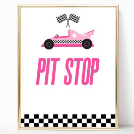 Pit Stop Rosa Flame Tävling Car Party Bord Poster
