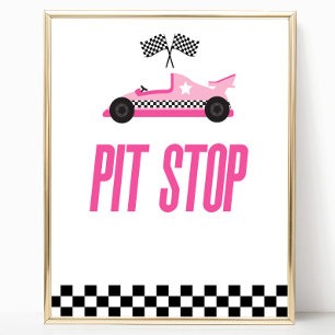 Pit Stop Rosa Flame Tävling Car Party Bord Poster
