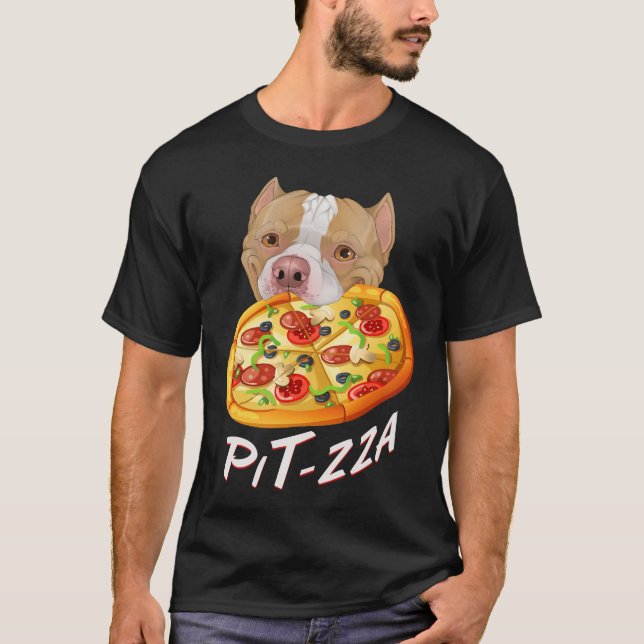 Pit-zza! Pit Bull & Pizza  T Shirt (Framsida)
