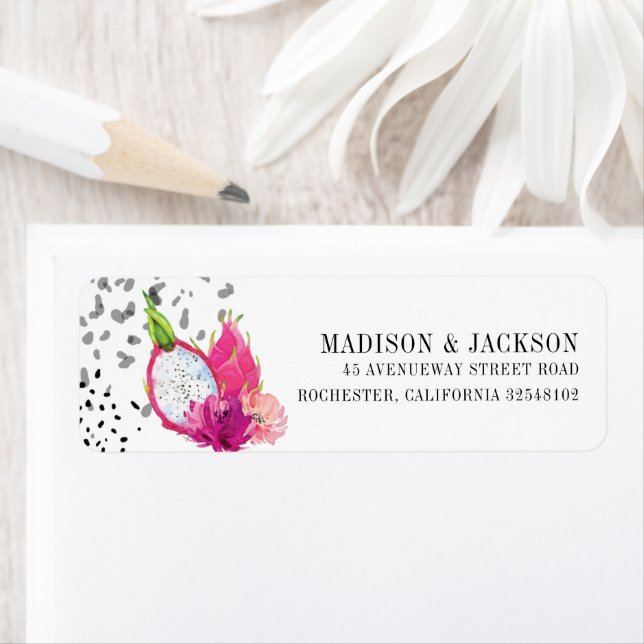 Pitaya Dragon Fruit Elegant bröllop Adress Returadress Etikett (Insitu)