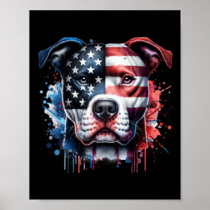 Pitbull 4:e juli Amerikanska Flagga Gles Patriotic Poster