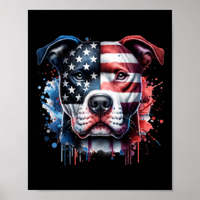 Pitbull 4:e juli Amerikanska Flagga Gles Patriotic Poster (Framsidan)