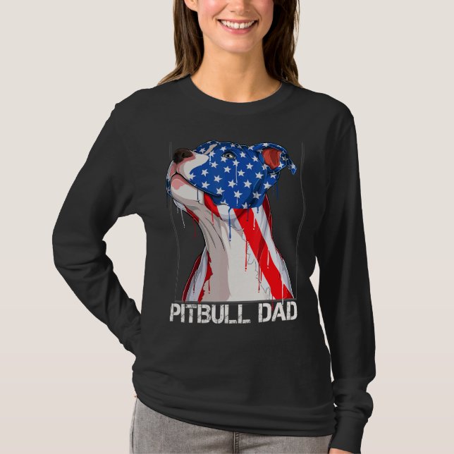 Pitbull 4:e juli Manar Pitbull Pappa American Fla T Shirt (Framsida)