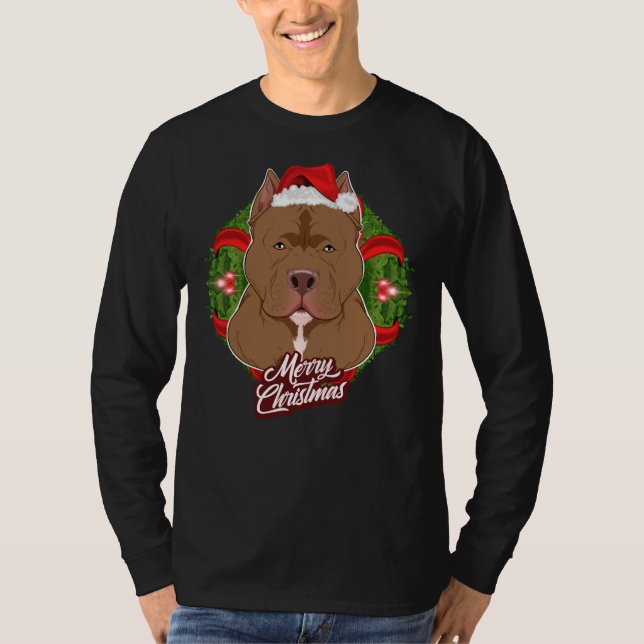 Pitbull Älskare I God jul Pitbull T Shirt (Framsida)