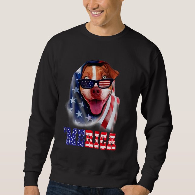 Pitbull American Flagga 4:e juli Pitbull Pappa Hun Lång Ärmad Tröja (Framsida)