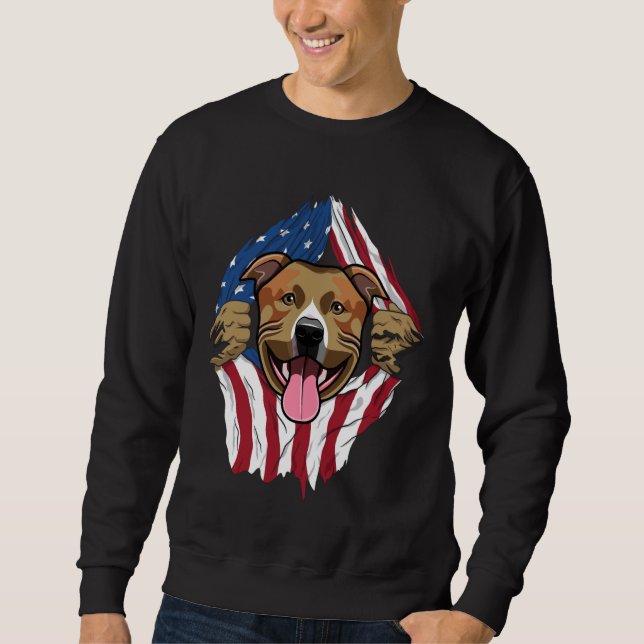 Pitbull American Flagga Lång Ärmad Tröja (Framsida)