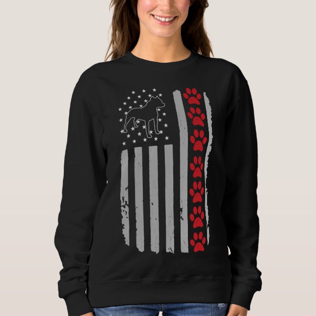Pitbull American Flagga Patriotic Pitbull Hund äls T Shirt (Framsida)