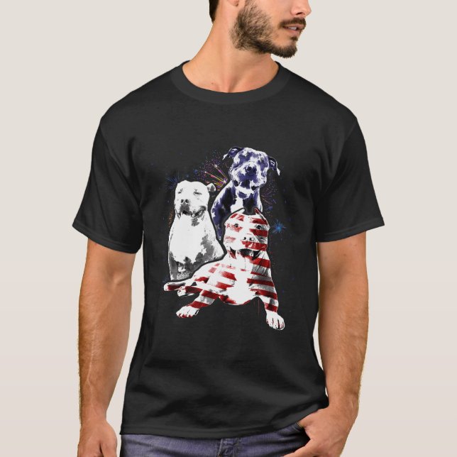 Pitbull American Flagga Star White Rand T Shirt (Framsida)