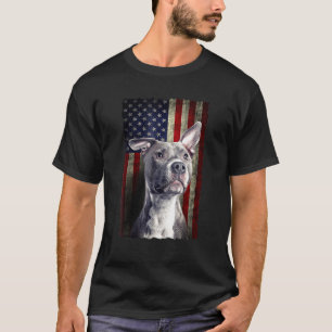 Pitbull American Flagga USA Patriotic Hund T Shirt