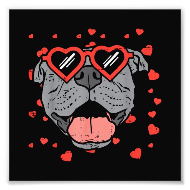 Pitbull Ansikte Heart Glasses Valentines day Pet H Fototryck (Framsidan)