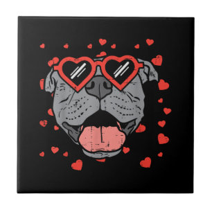 Pitbull Ansikte Heart Glasses Valentines day Pet H Kakelplatta