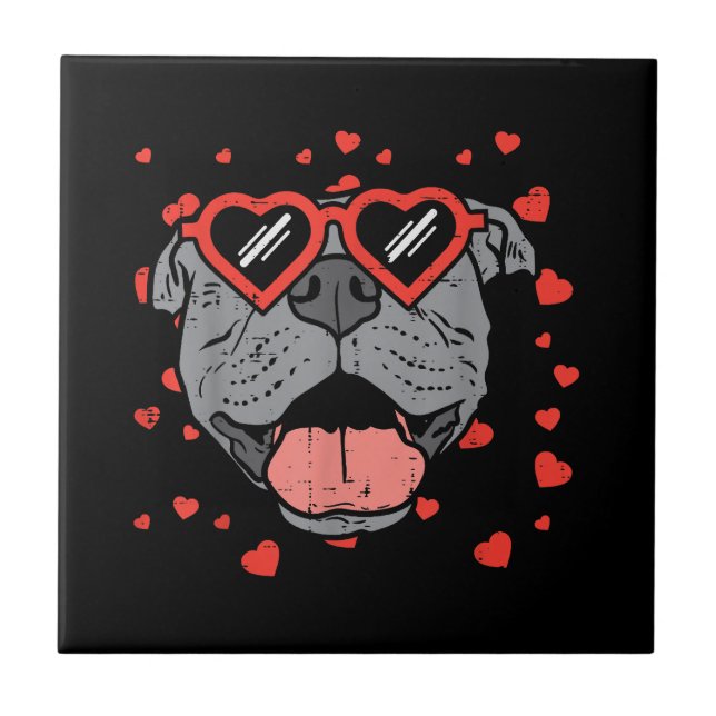 Pitbull Ansikte Heart Glasses Valentines day Pet H Kakelplatta (Framsidan)
