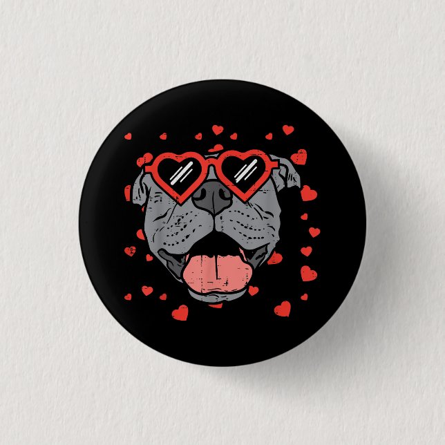 Pitbull Ansikte Heart Glasses Valentines day Pet H Knapp (Framsida)