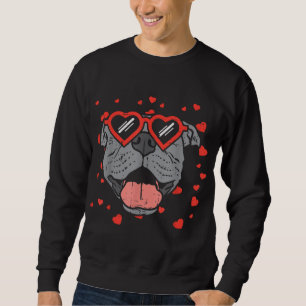 Pitbull Ansikte Heart Glasses Valentines day Pet H Lång Ärmad Tröja