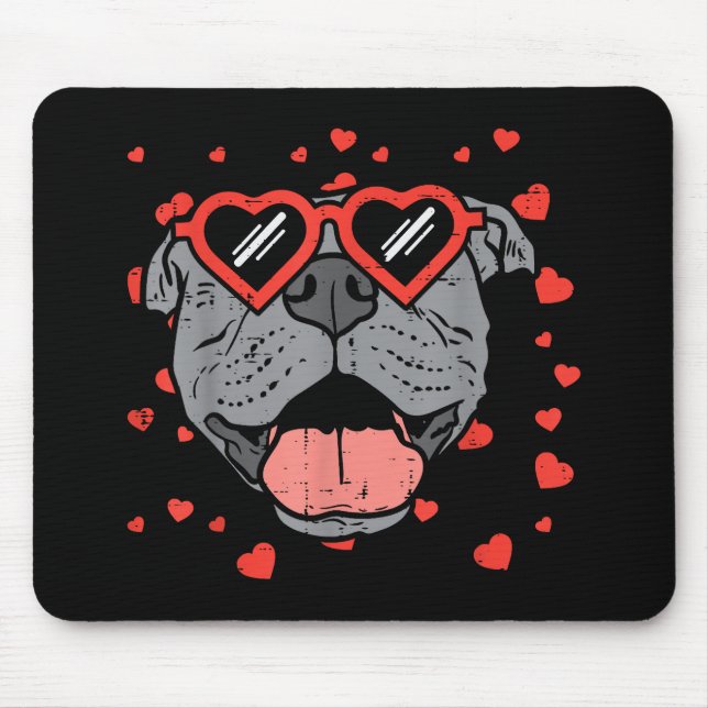 Pitbull Ansikte Heart Glasses Valentines day Pet H Musmatta (Framsidan)