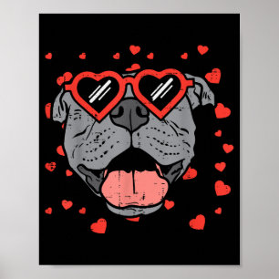 Pitbull Ansikte Heart Glasses Valentines day Pet H Poster
