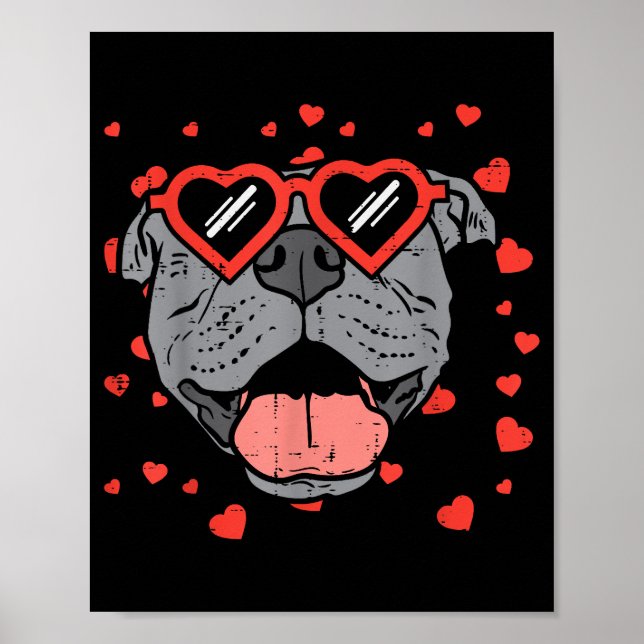 Pitbull Ansikte Heart Glasses Valentines day Pet H Poster (Framsidan)
