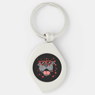 Pitbull Ansikte Heart Glasses Valentines day Pet H Swirl Silverfärgad Nyckelring