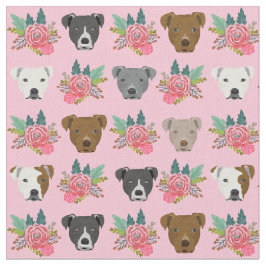 Pitbull ansikte rosa blommigt tyg