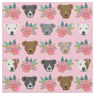 Pitbull ansikte rosa blommigt tyg