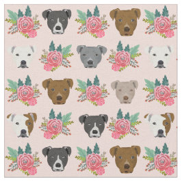 Pitbull ansikte rosa blommigt tyg
