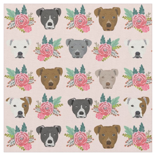 Pitbull ansikte rosa blommigt tyg (Närbild)