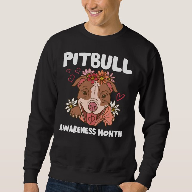 Pitbull Awareness Month Pitbull Kärlek Hund älskar Lång Ärmad Tröja (Framsida)