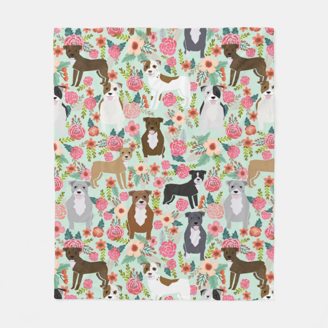 Pitbull Blommigt Blanket - hund filt, pitbullar Fleecefilt (Framsidan)